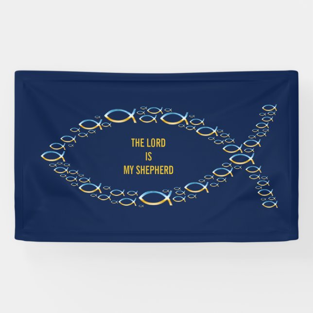 Sentence THE LORD IS MY SHEPHERD | Christian Fish Banner (Horizontal)