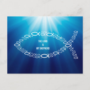 Sentence THE LORD IS MY SHEPHERD   Christian Fish Postcard