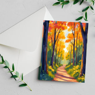 Sentier forestier d'automne Carte aquarelle de f