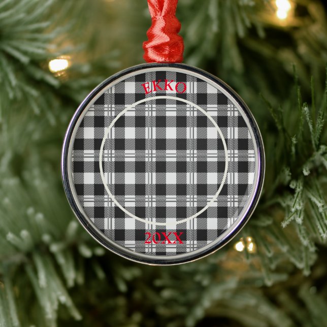 Sentimental Dog Portrait Buffalo Plaid Design Metal Ornament (Tree)
