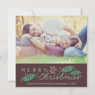 Sentimental   Merry Christmas Cute Leaves Photo Holiday Card