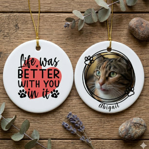 Sentimental Minimalist Cat Memorial Gift Ceramic Ornament