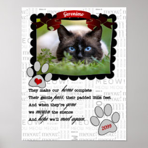 Sentimental Pet Memorial with Cat's Name and Photo Poster