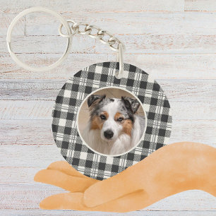 Sentimental Pet Photo Dark Grey Plaid Art