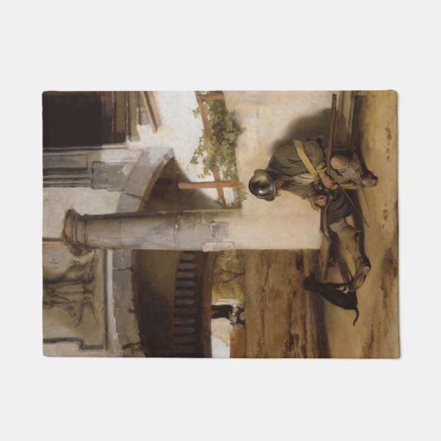 Sentry Guarding a Gate With his Pet Dog Doormat (Front)