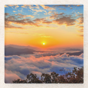Seoraksan Mountains Covered by Fog at Sunrise Glass Coaster
