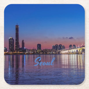 Seoul Capital of South Korea City Skyline Square Paper Coaster