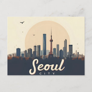  Seoul City  Modern Skyline Retro Art South Korea Postcard