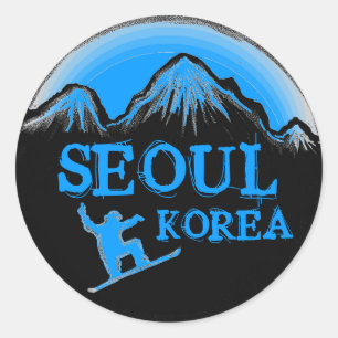 Seoul Korea blue snowboard stickers