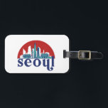 Seoul Korea Retro Sun City Skyline Cityscape Art Luggage Tag<br><div class="desc">Vintage and retro city design with beautiful skyline, tourist attraction and cityscape art. Cool skyscraper and building silhouette illustration merchandise for tourist and traveller. Perfect as souvenir to bring back home when travelling. Save the memory of your travel and vacation with family and friends. Background colour can be customized to...</div>