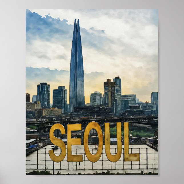 Seoul Korea Watercolor Poster (Front)