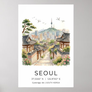 Seoul Landscape Print Watercolor City View with
