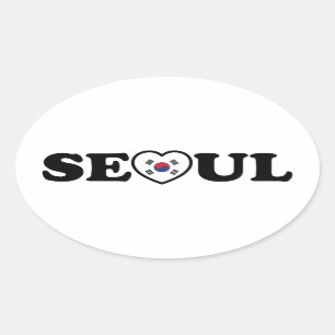Seoul Love Heart Flag Oval Sticker