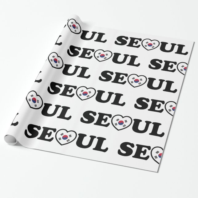 Seoul Love Heart Taegeukgi Flag Wrapping Paper (Unrolled)