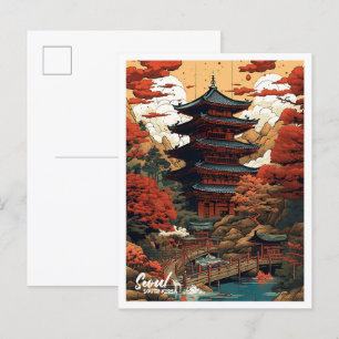 Seoul South Korea Art Vintage Travel Illustration Postcard