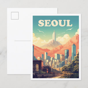Seoul South Korea Art Vintage Travel Illustration Postcard