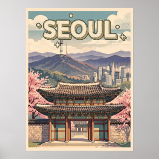 Seoul South Korea – Cherry Blossoms & Skyline Poster
