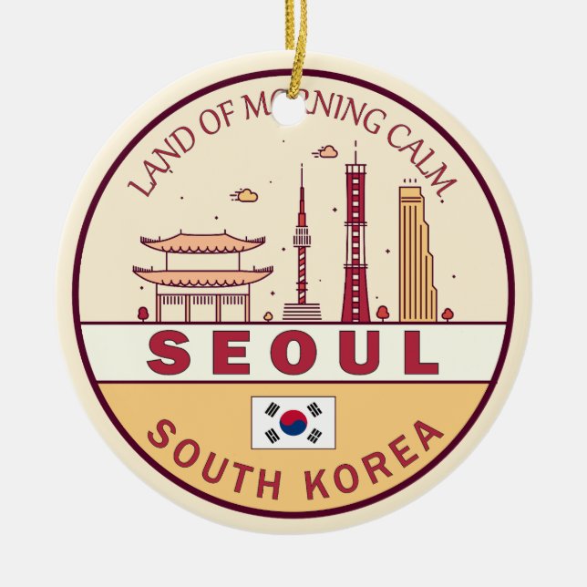 Seoul South Korea City Skyline Emblem Ceramic Ornament (Front)