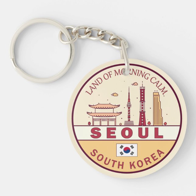 Seoul South Korea City Skyline Emblem Keychain (Front)