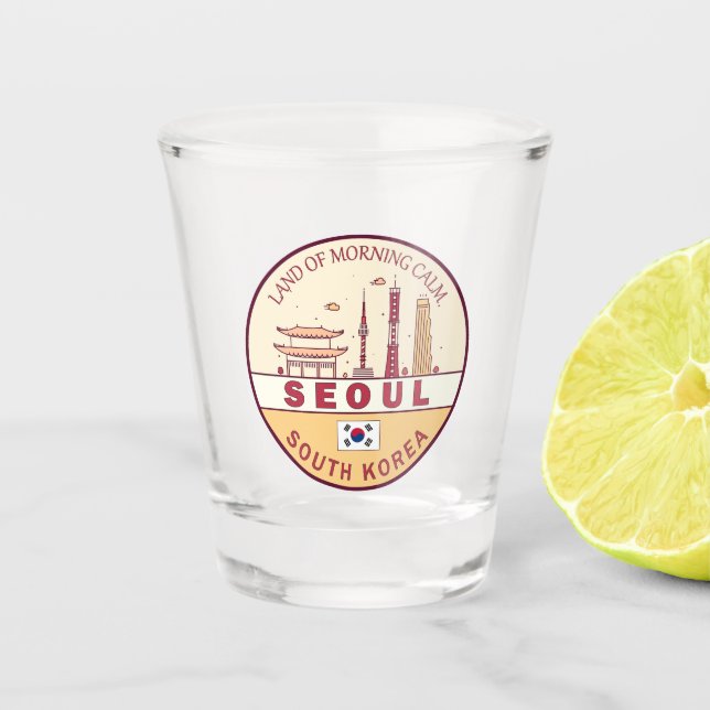 Seoul South Korea City Skyline Emblem Shot Glass (Front)
