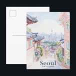Seoul South Korea Gouache Illustration Travel Postcard<br><div class="desc">Seoul South Korea Gouache Paint Illustration soft pastel colour vintage style</div>