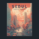 Seoul South Korea Illustration Art Vintage Postcard<br><div class="desc">Seoul illustration design with a manga art style. Seoul,  the capital of South Korea,  is a huge metropolis where modern skyscrapers,  high-tech subways and pop culture meet Buddhist temples,  palaces and street markets.</div>