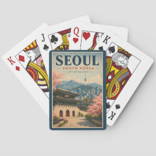 Seoul South Korea Illustration Travel Art Vintage Playing Cards