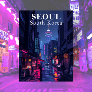 Seoul South Korea Noir Night City Postcard