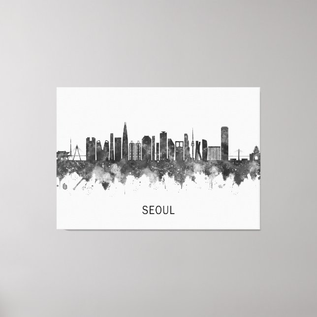 Seoul South Korea Skyline BW Canvas Print (Front)