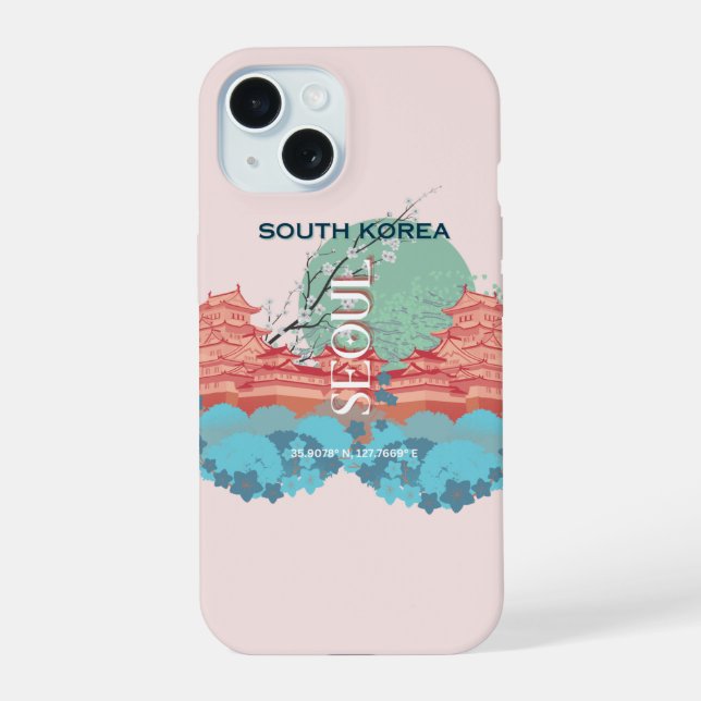 Seoul South Korea Travel Art iPhone 15 Case (Back)