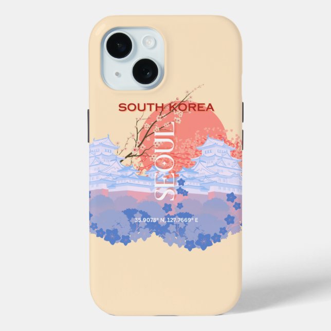 Seoul South Korea Travel Art, Pastel Case-Mate iPhone Case (Back)