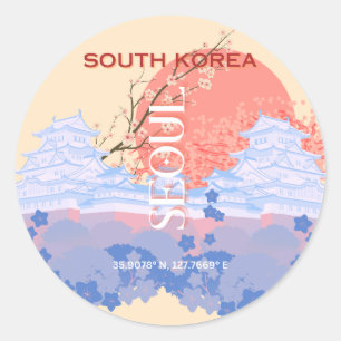Seoul South Korea Travel Art, Pastel Classic Round Sticker