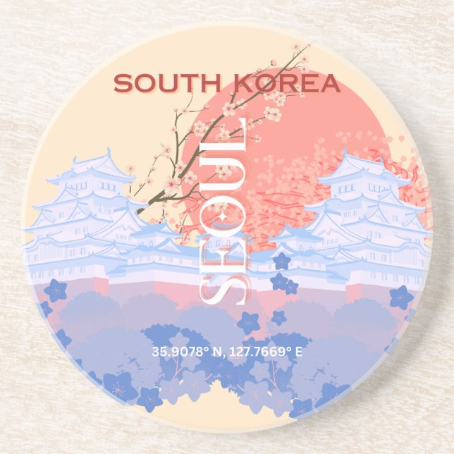 Seoul South Korea Travel Art, Pastel Coaster (Front)