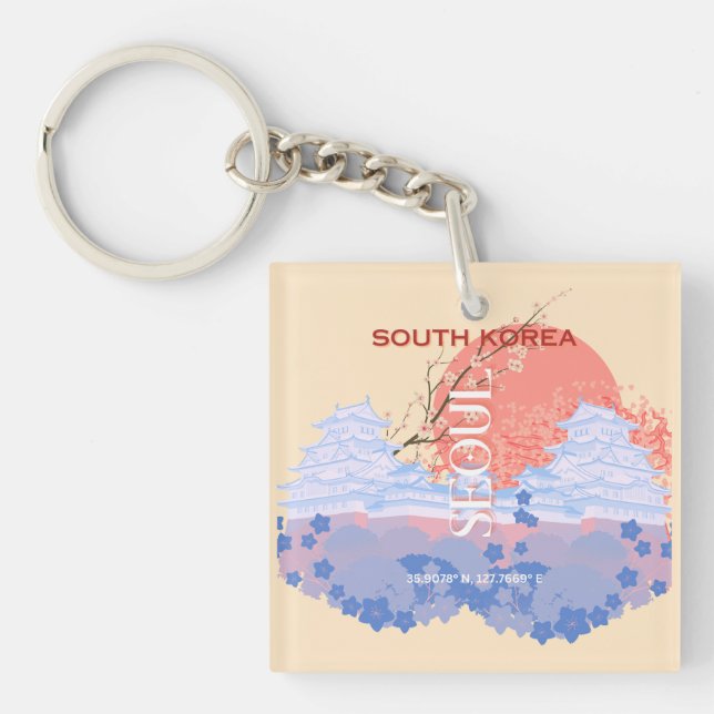 Seoul South Korea Travel Art, Pastel Keychain (Front)