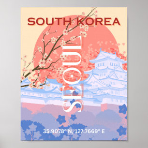 Seoul South Korea Travel Art, Pastel Poster