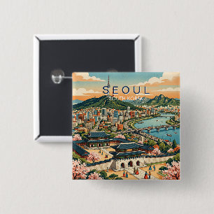 Seoul South Korea Travel Art Vintage 2 Inch Square Button