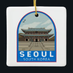 Seoul South Korea Travel Art Vintage Ceramic Ornament<br><div class="desc">Seoul retro vector art design. Seoul,  the capital of South Korea,  is a huge metropolis where modern skyscrapers,  high-tech subways and pop culture meet Buddhist temples,  palaces and street markets.</div>