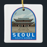 Seoul South Korea Travel Art Vintage Ceramic Ornament<br><div class="desc">Seoul retro vector art design. Seoul,  the capital of South Korea,  is a huge metropolis where modern skyscrapers,  high-tech subways and pop culture meet Buddhist temples,  palaces and street markets.</div>