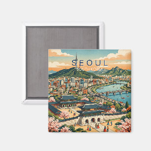Seoul South Korea Travel Art Vintage Magnet