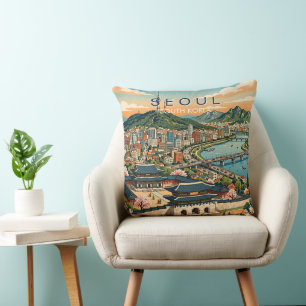 Seoul South Korea Travel Art Vintage Throw Pillow