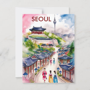 Seoul south Korea Travel watercolor Postcard