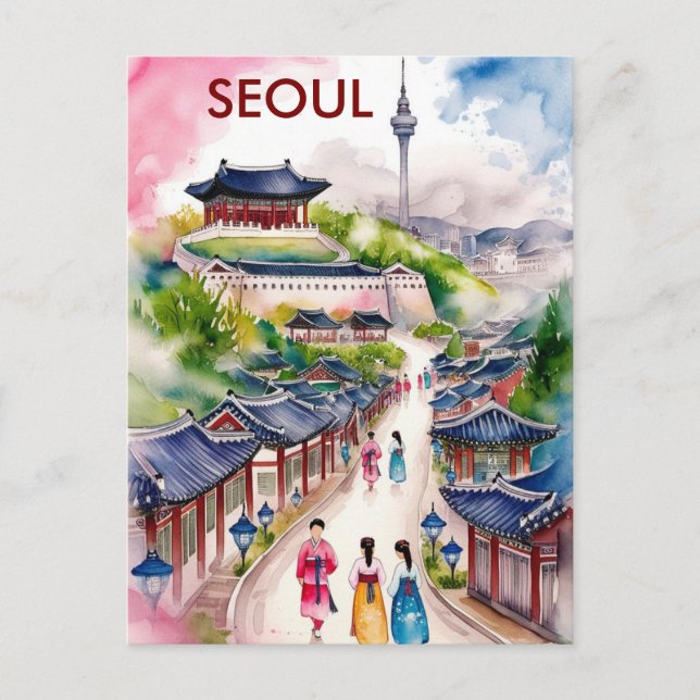 Seoul south Korea Travel watercolor   Postcard (Front)