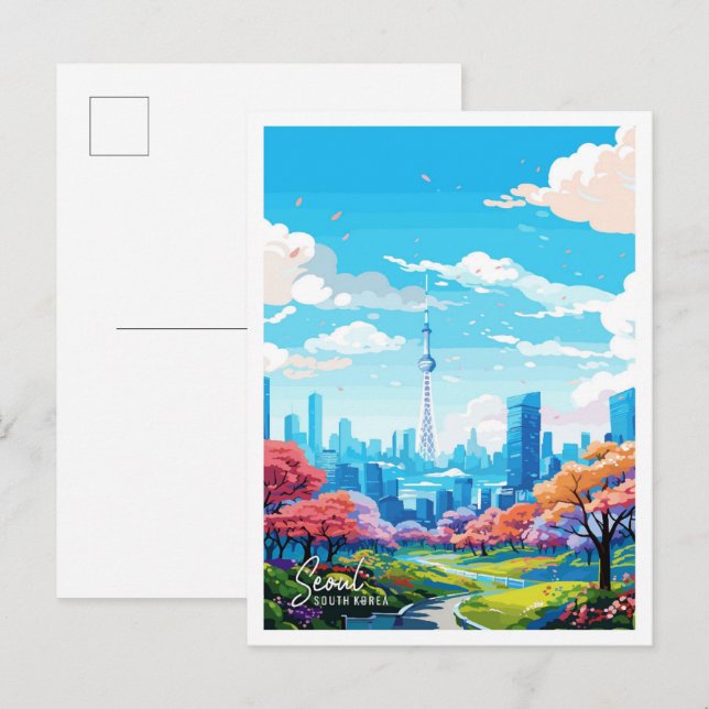 Seoul South Korea vintage travel illustration Postcard (Front/Back)