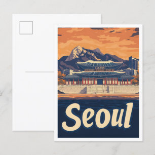 Seoul South Korea Vintage Travel Illustration Postcard