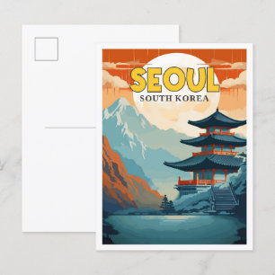 Seoul South Korea vintage travel illustration Postcard