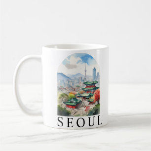 Seoul, South Korea Watercolor Travel Art Coffee Mug