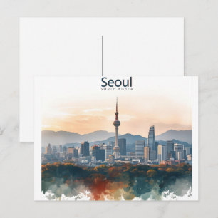 Seoul South Korea Watercolor Travel Art Postcard