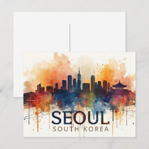  Seoul South Korea Watercolor Travel Art Postcard