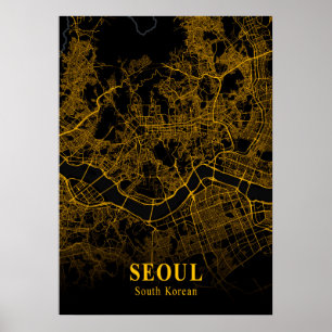 Seoul - South Korean Gold City Map Poster