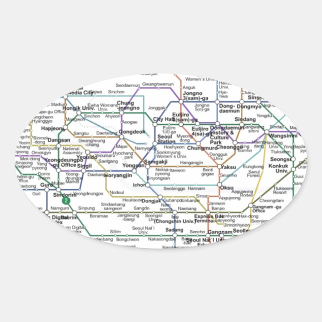 Seoul Subway Map Oval Sticker (Front)